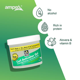 Styled curls with AmPro Long-Aid Activator Gel for natural definition.