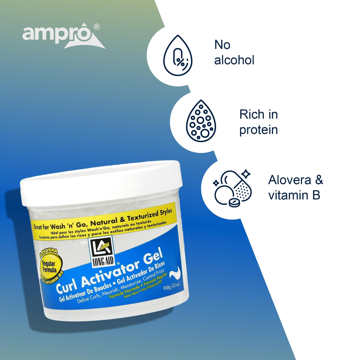 AmPro Long-Aid Activator Gel after use adds healthy shine to hair.