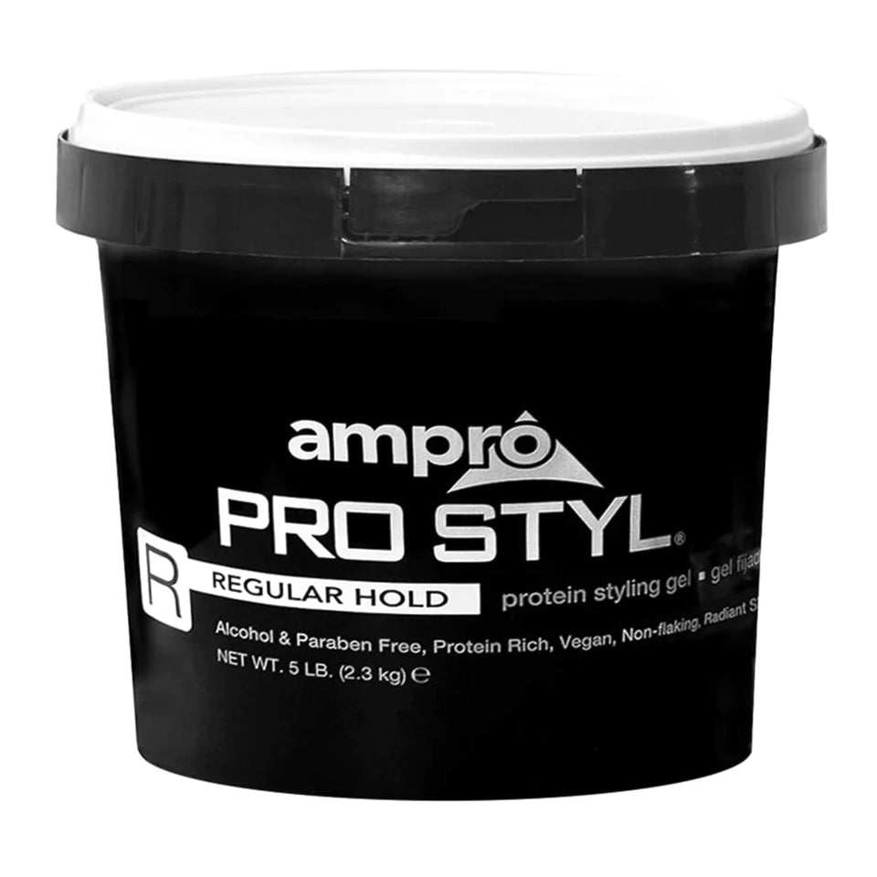 AmPro Pro Styl Styling Gel bottle shows non-flaking flexible hold for defined styles.