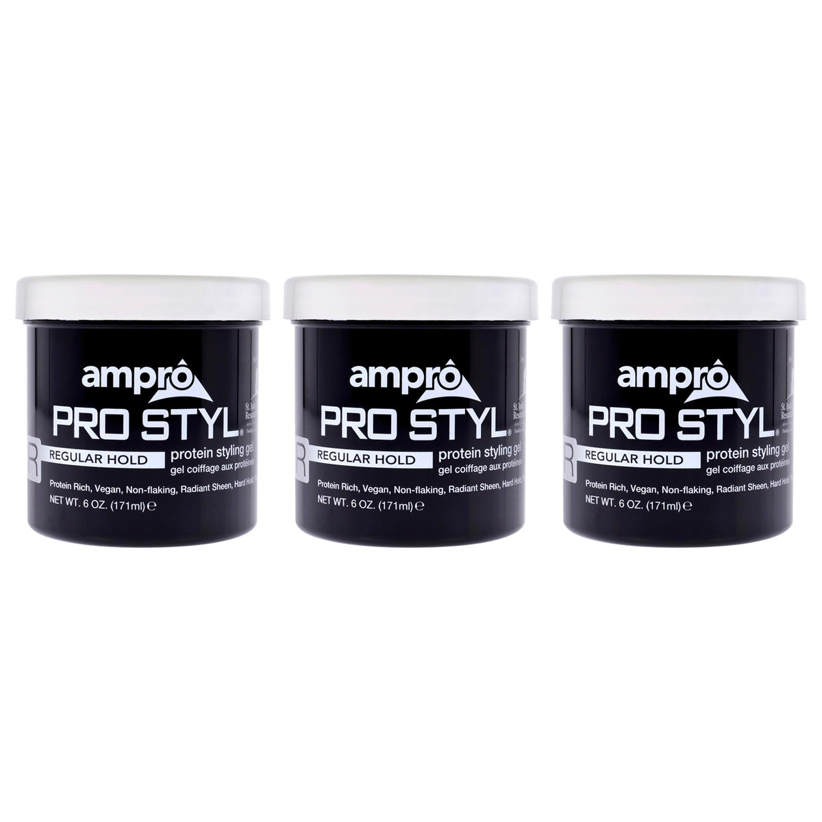 AmPro Pro Styl Styling Gel bottle showing non-flaking, firm hold for defined looks.