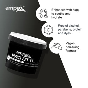 Packaging close-up highlights the alcohol-free formula of AmPro Pro Styl styling gel.