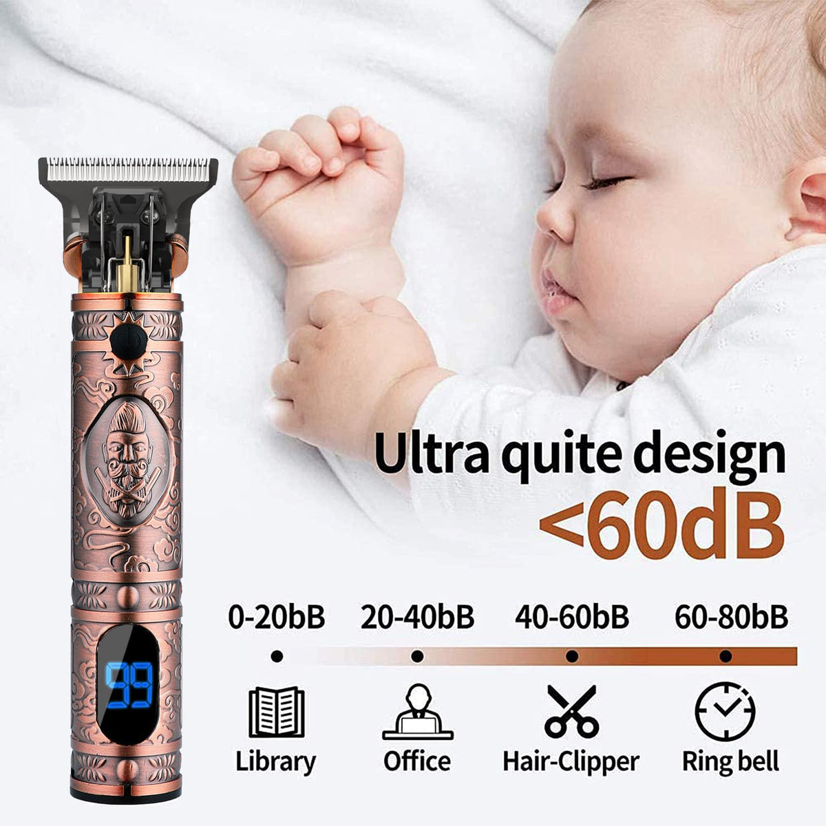 AMULISS Ergonomic grip on trimmer for comfortable longer grooming sessions.