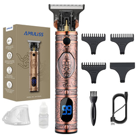 AMULISS Professional Hair Trimmer packaging showcases cordless design for home grooming.