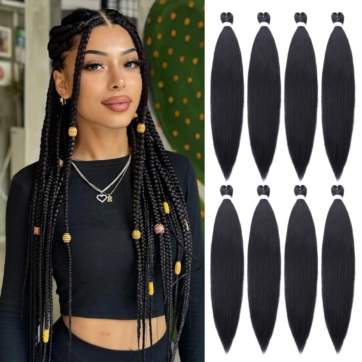 AMUMI pre-stretched braiding hair 24 inch pack8; easy install and natural luster.