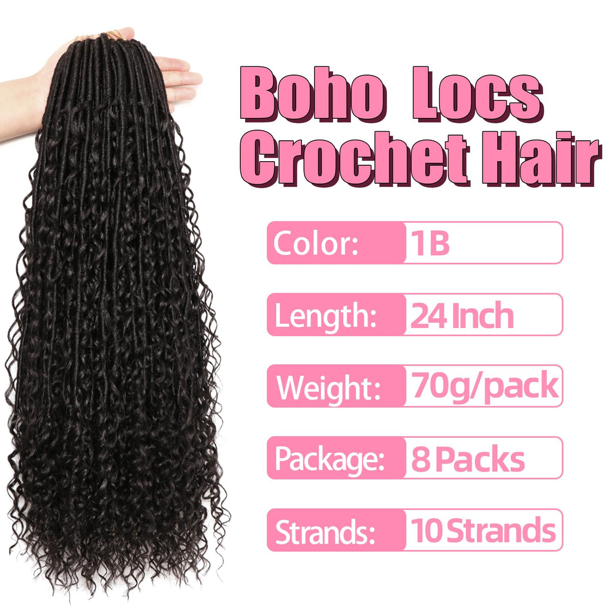 AMUMI Soft Boho Locs 24in length demonstrates dramatic, voluminous waves for bold styles.