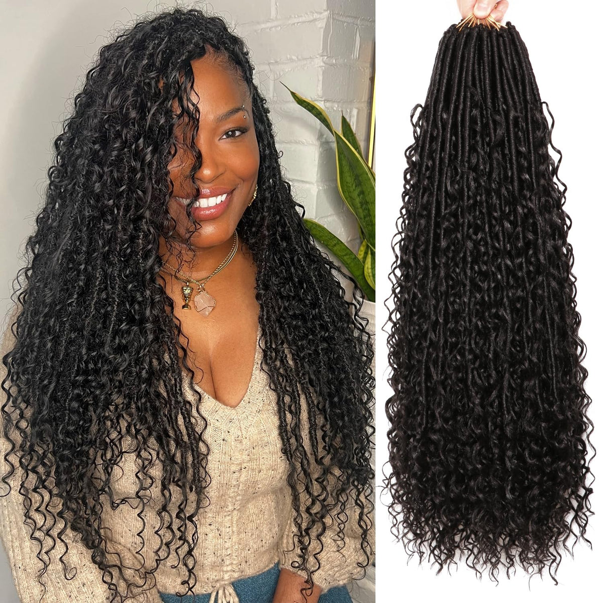 AMUMI Soft Boho Locs closeup shows fluffy texture for natural volume and charm.