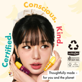 Banana-derived ingredients graphic highlights vitamins for lips with Amuse.