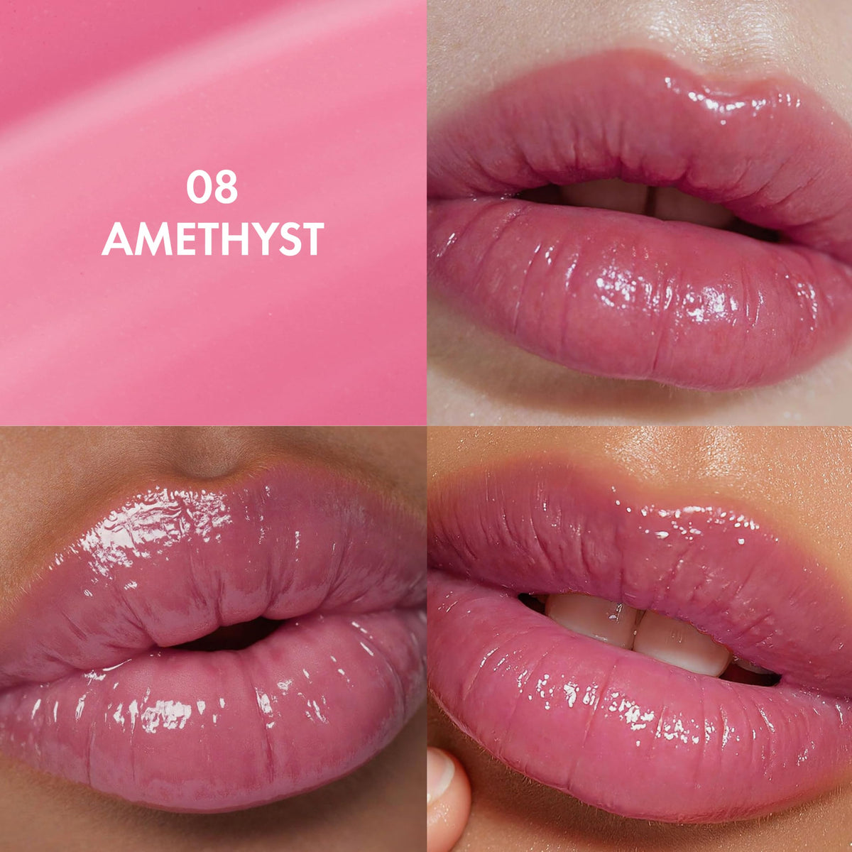 Amuse Seoul Daisy Flower Dew Tint amethyst application on lips demonstrates smooth glide and moisture