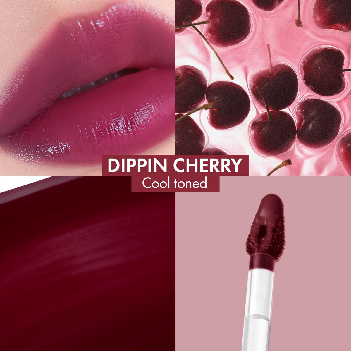 Amuse Seoul Daisy Flower Dew Tint lip swatch reveals vibrant cherry with shine.