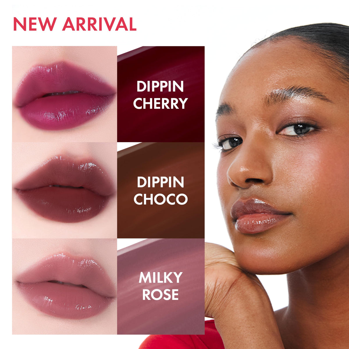 Amuse Seoul Daisy Flower Dew Tint rose water application on lips for smooth color.
