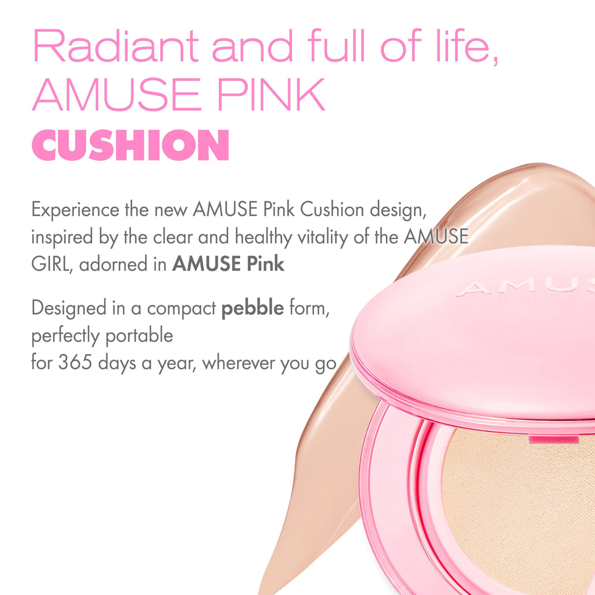 Amuse Seoul Dew Power cushion pore-blur smooths skin for a refined finish.
