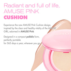 Amuse Seoul Dew Power cushion pore-blur smooths skin for a refined finish.