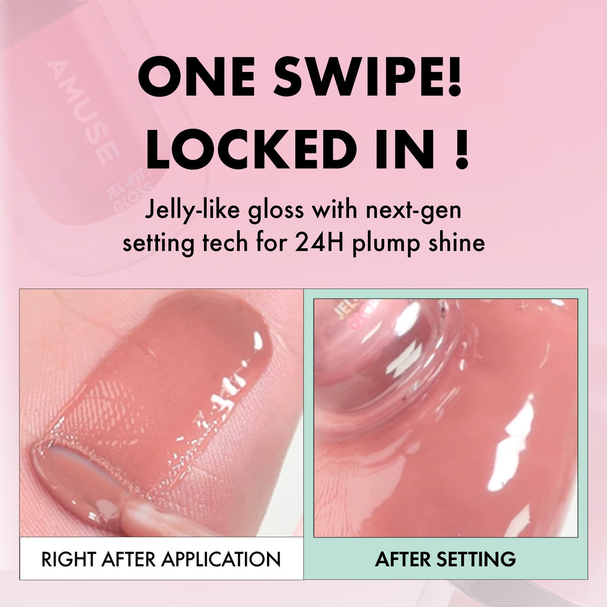 Amuse SEOUL Jel-Fit Gloss creates a glossy lip look for day-to-evening wear.