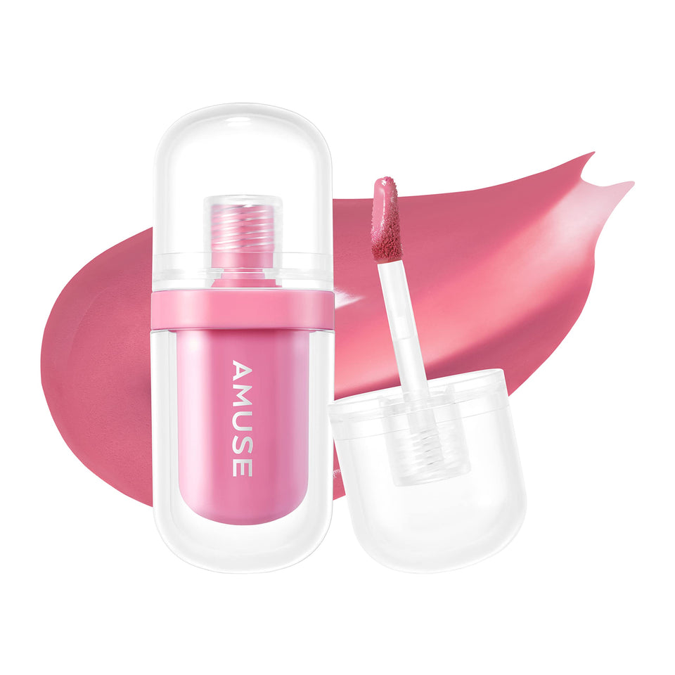 Amuse Seoul Jel-Fit Tint bottle close-up with translucent glow and vibrant shine for daily lips.