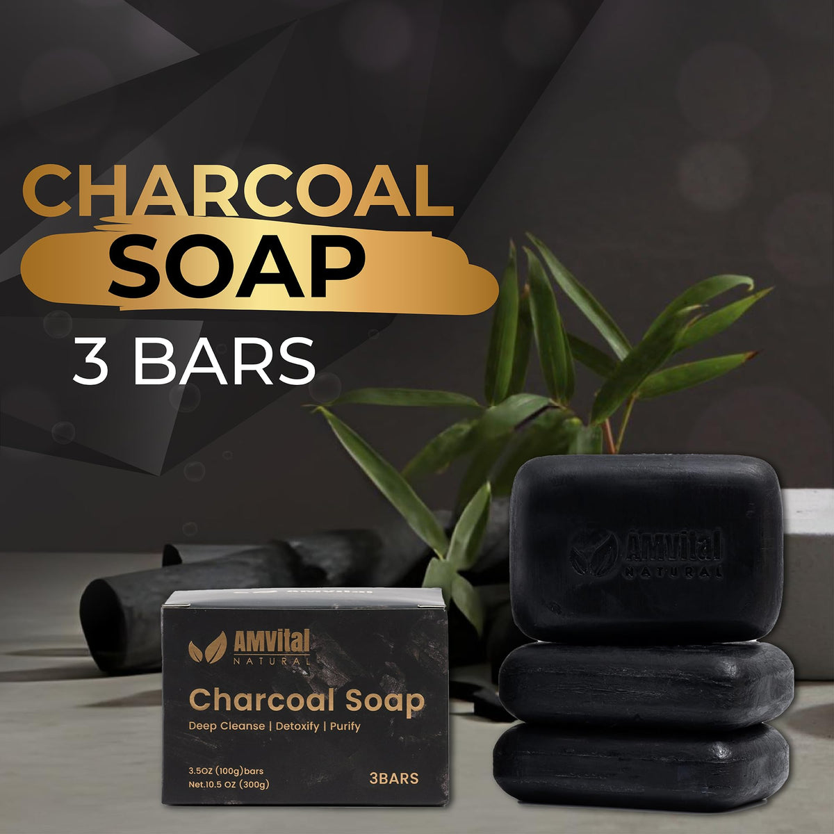 AMVital charcoal soap bar, lather close-up, rich cleansing foam