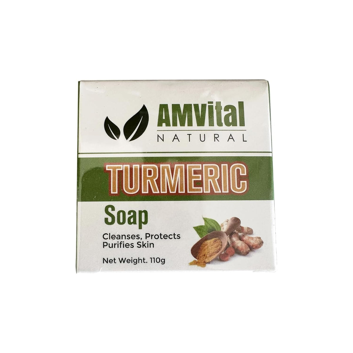 AMVital Turmeric Soap Bar used in daily skincare routine at sink.