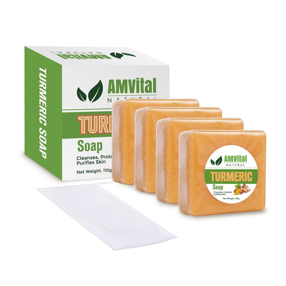 AMVital Turmeric Soap Bar pack of four for daily face and body cleansing.