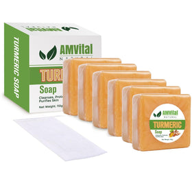AMVital Turmeric Soap Bar packaging close-up highlighting natural ingredients for everyday cleansing