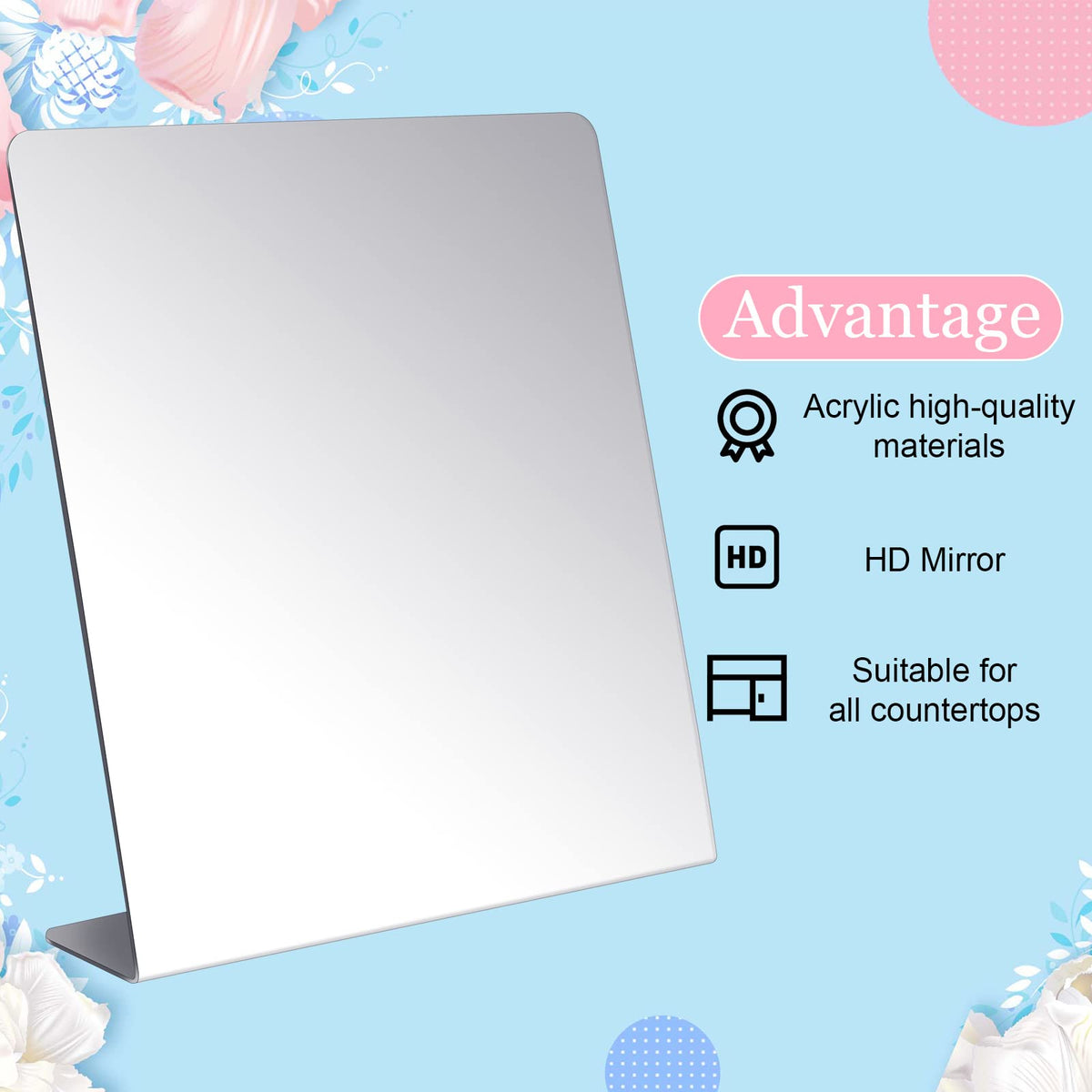 Amyhill acrylic tabletop mirror is sturdy, lightweight, and long-lasting.