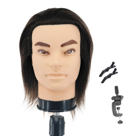 Amyqueen barber mannequin head 12-inch, realistic human hair for precise cutting practice.