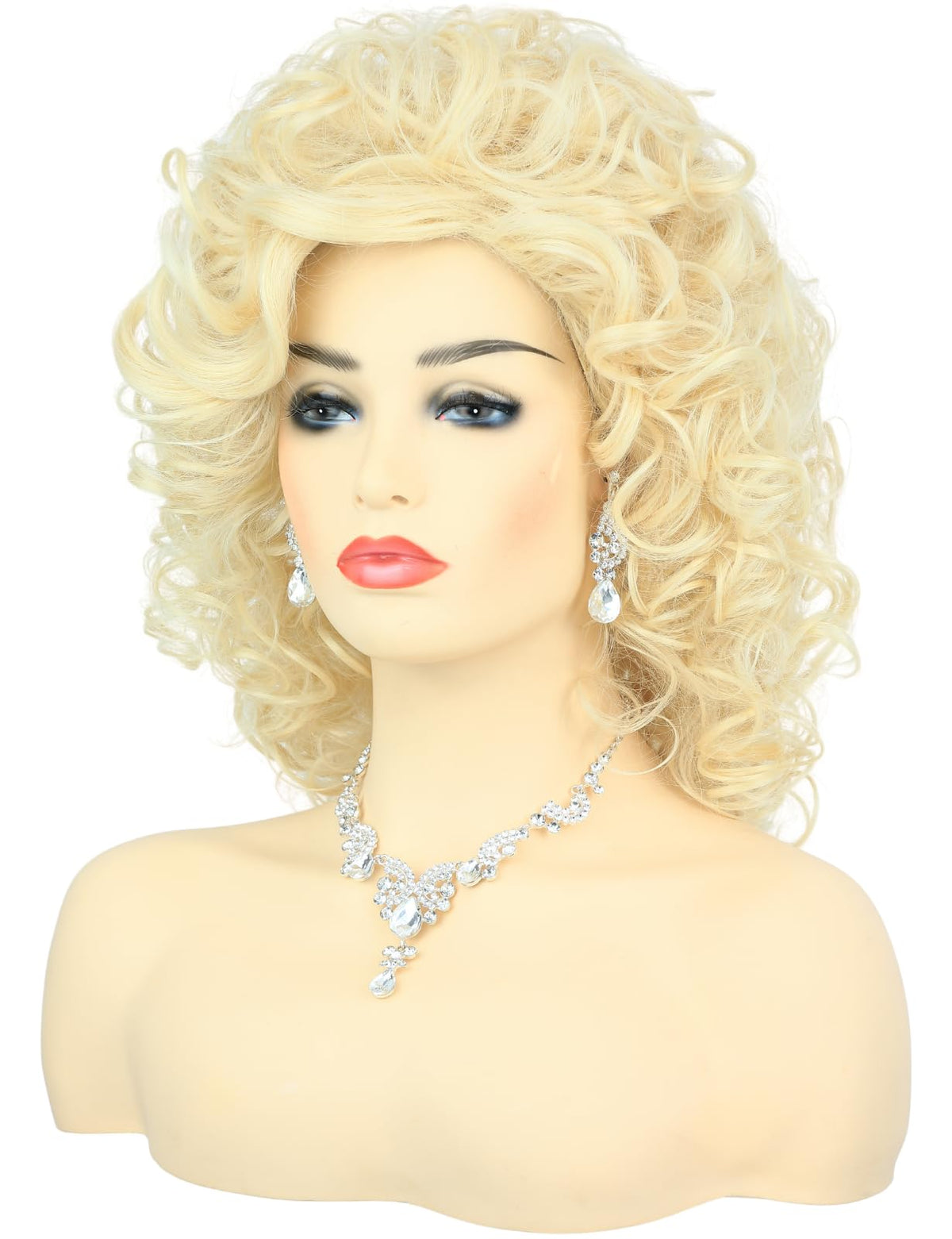 AMZCOS 60s rocker wig close-up shows textured synthetic fiber for lifelike volume.