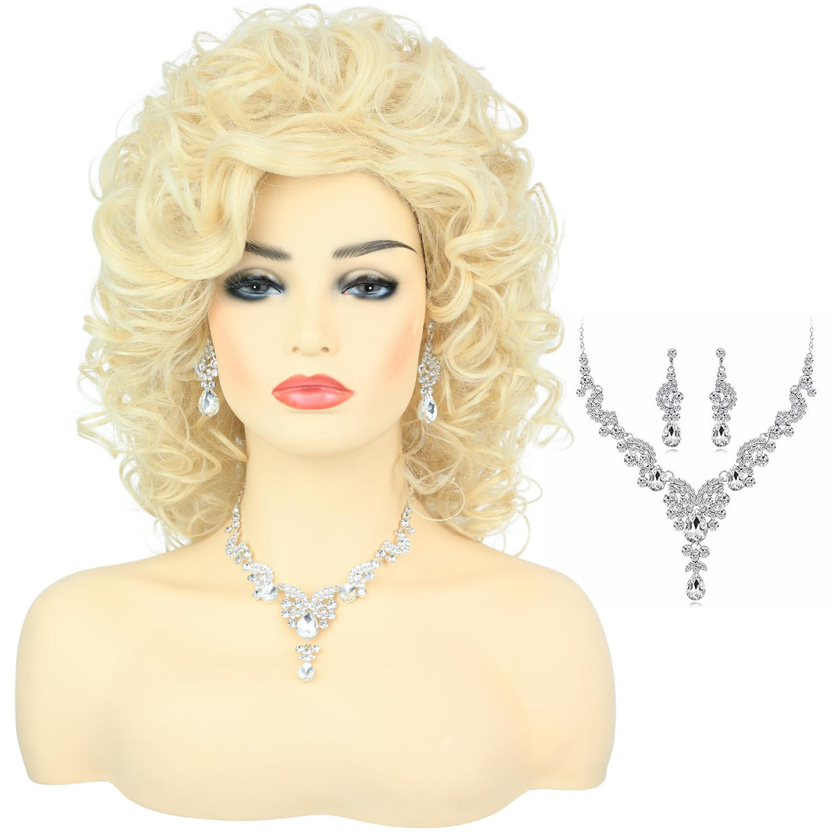 AMZCOS Women 60s Rocker Wig with long blonde curls for stage performances.