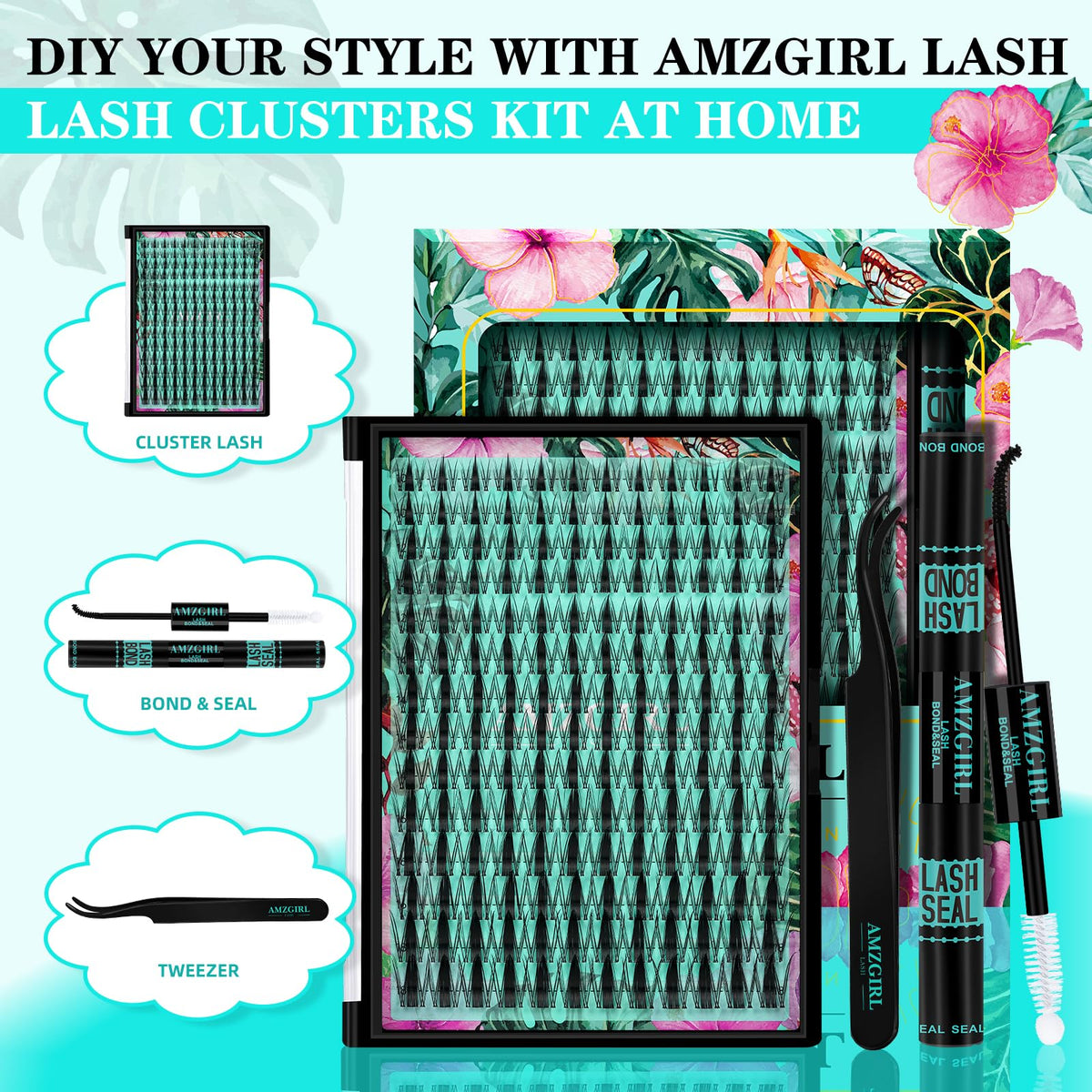 AMZGIRL LASH Clusters Kit 168pcs shows full-volume manga lashes