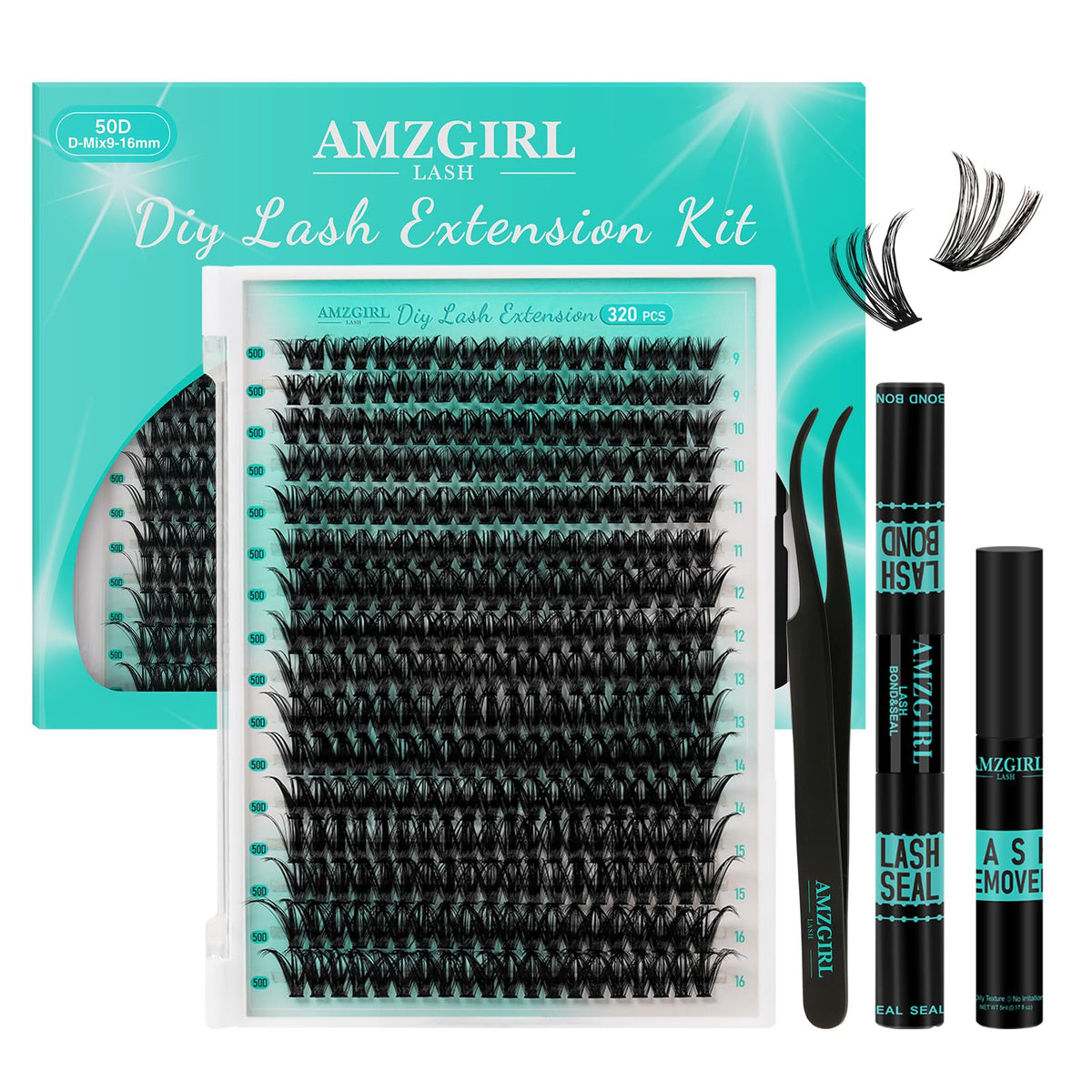 AMZGIRL LASH box with clusters for at-home extensions.