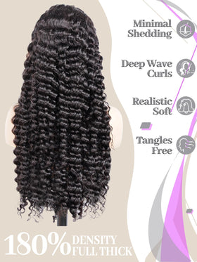 Amzluck deep wave wig with baby hairs and pre-plucked styling.