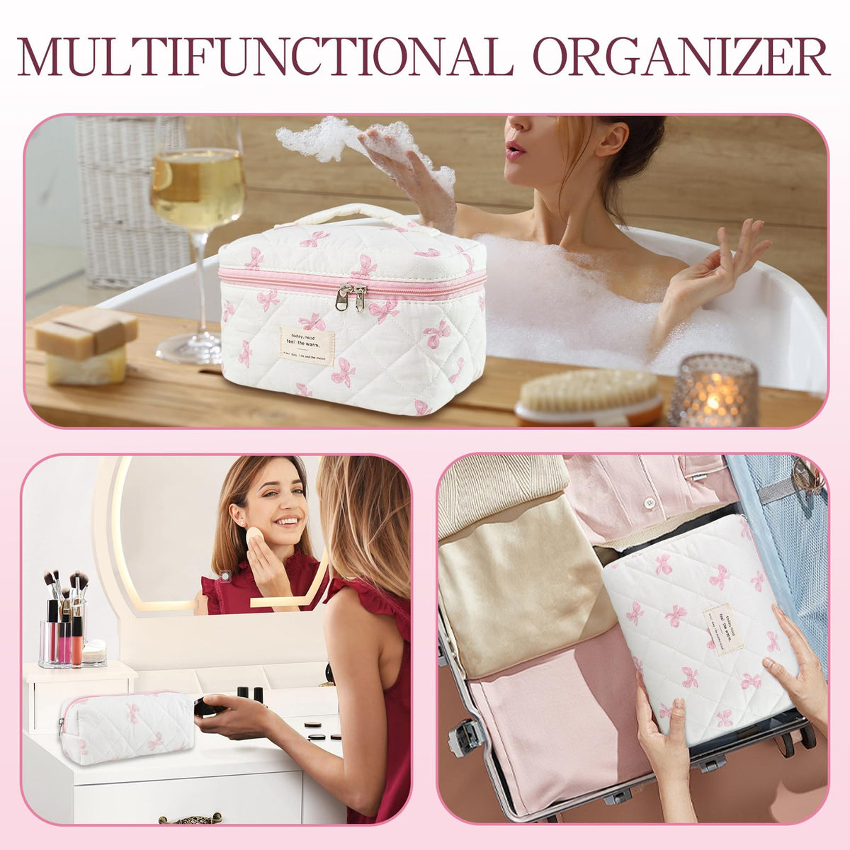 AMZMA cotton makeup bag with soft-touch fabric.