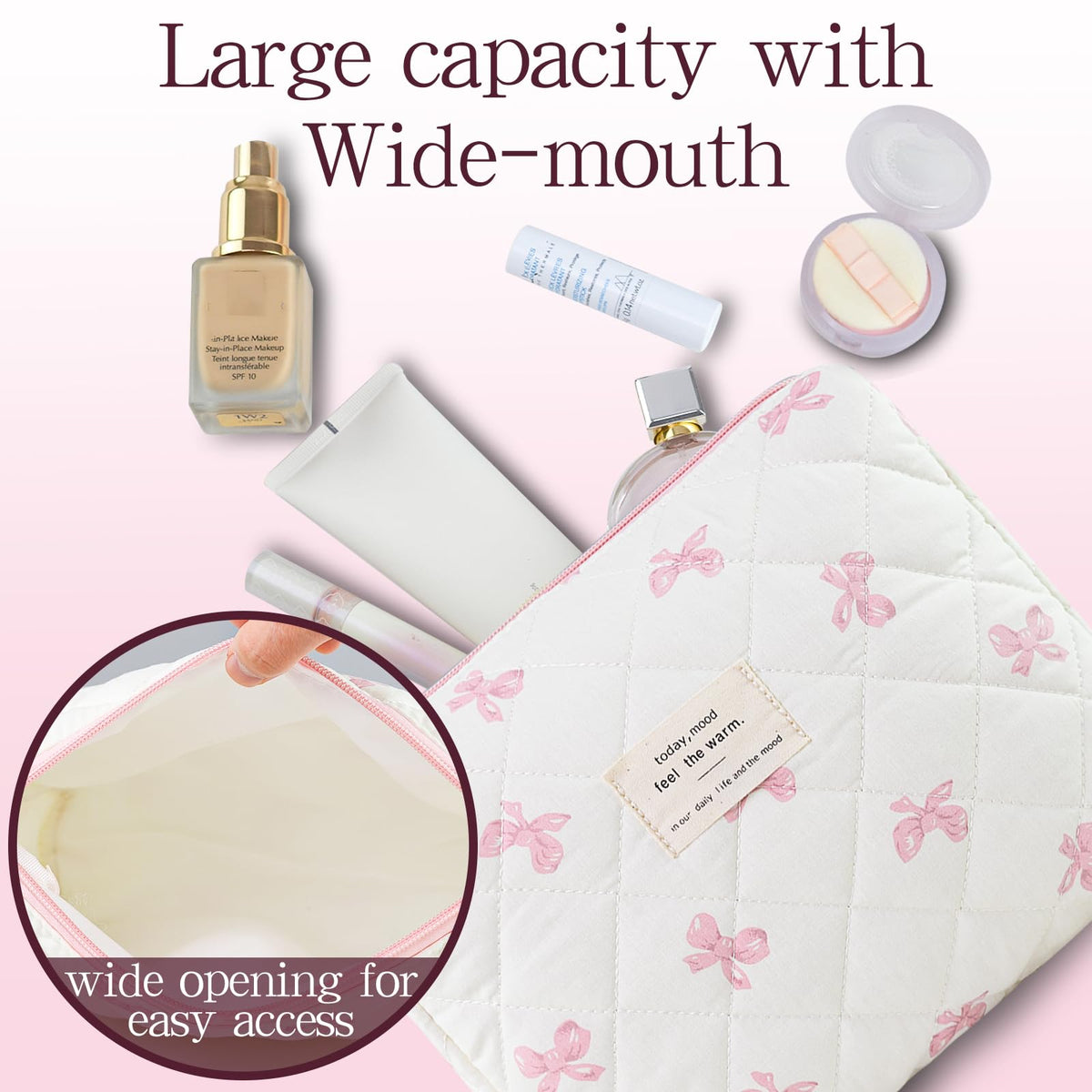 AMZMA makeup bag Large capacity keeps skincare and makeup neatly in place.