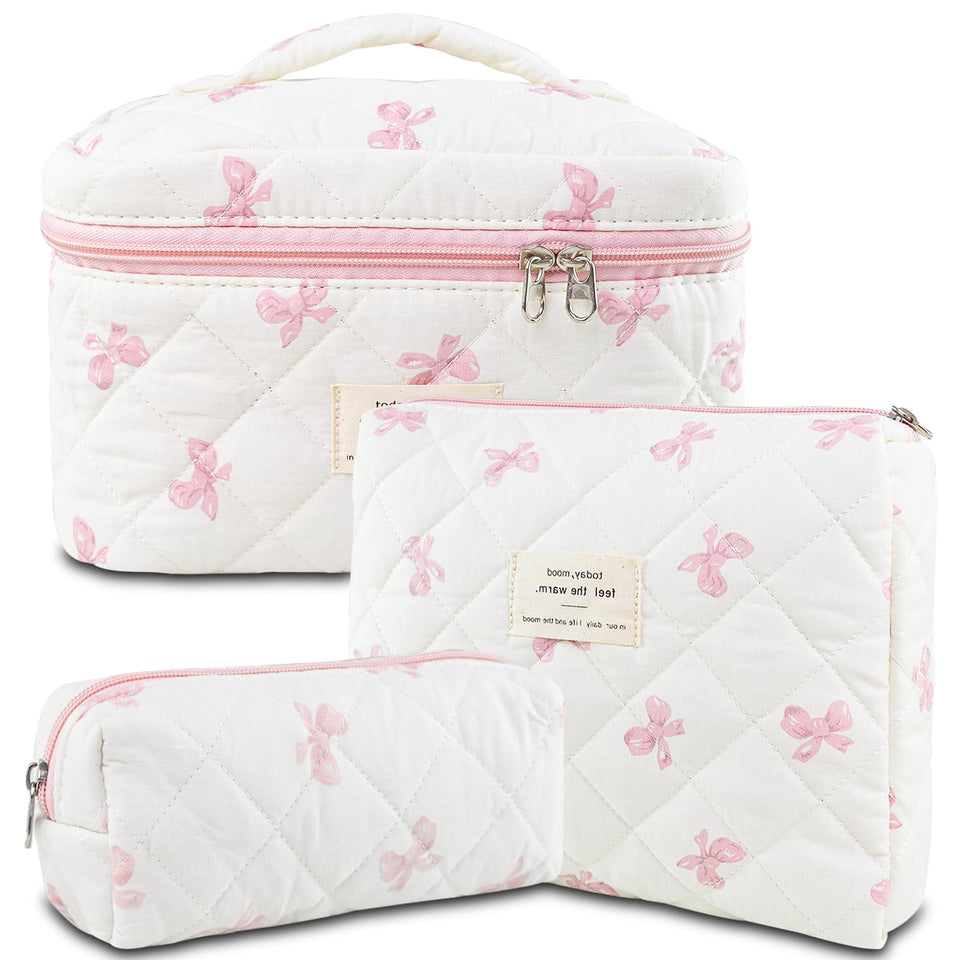 AMZMA quilted floral makeup bag for organized cosmetics on the go.