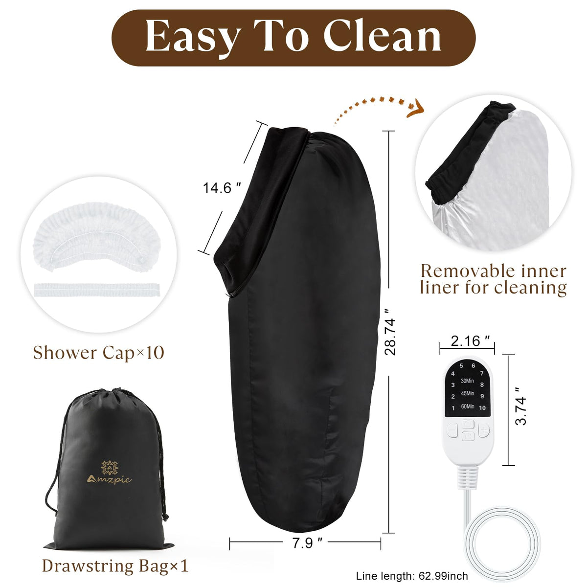 Amzpic Heat Cap package includes 10 shower caps and 10 elastics