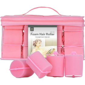 Amzpus 24-piece foam hair rollers in pink, ideal for soft waves while sleeping.