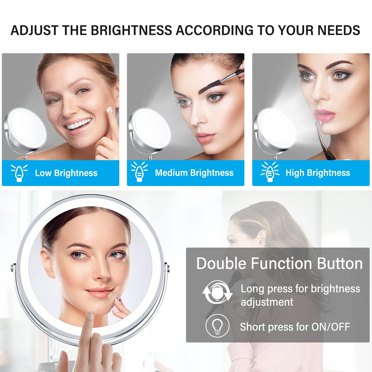 AMZTOLIFE USB rechargeable mirror for cordless use on the go