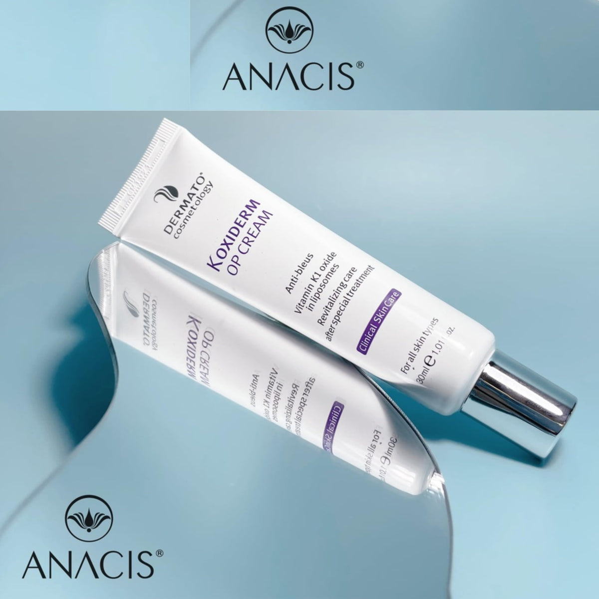Anacis Vitamin K1 Oxiderm Cream provides nourishing care for skin around eyes and face.