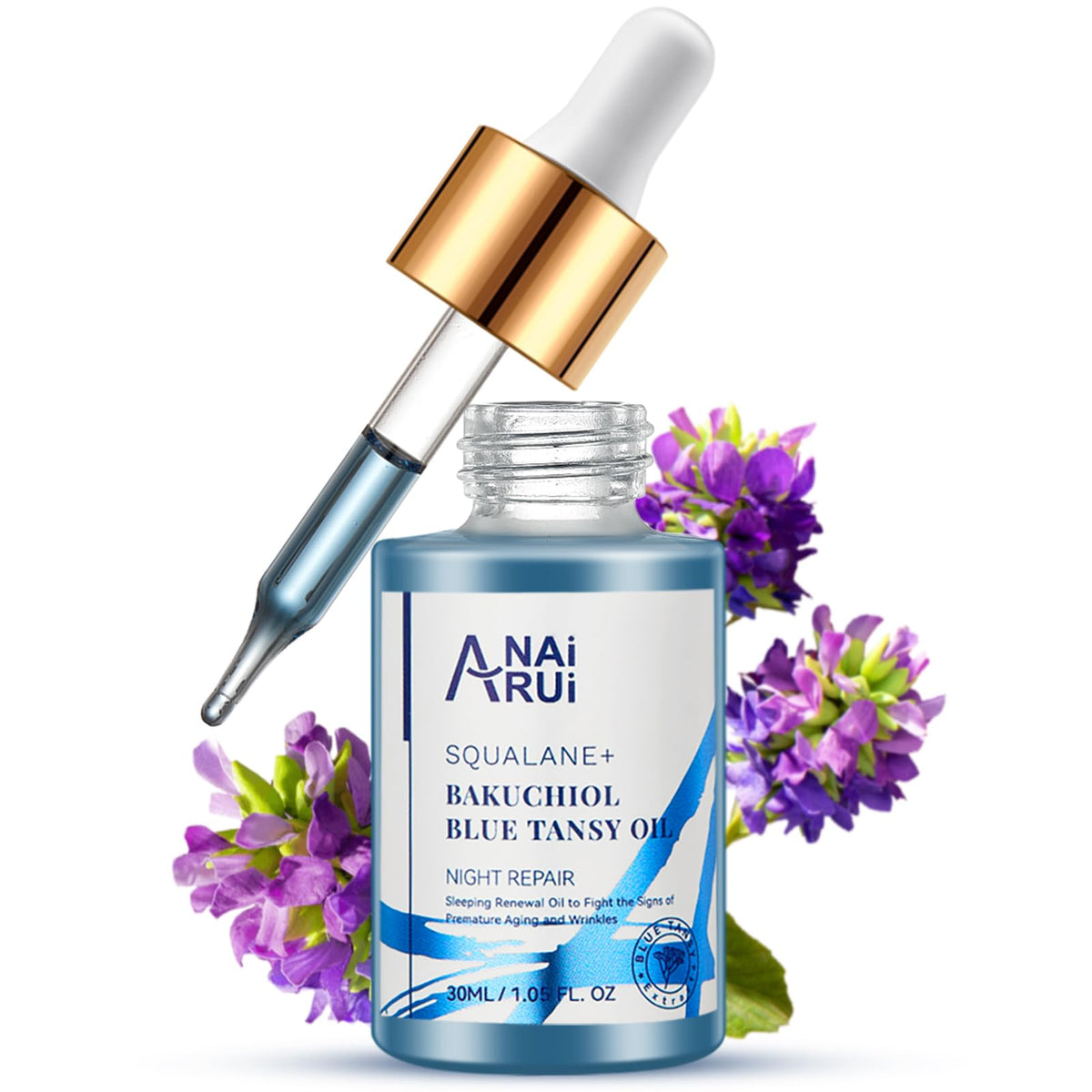 ANAI RUI Bakuchiol Blue Tansy night-repair oil bottle for a soothing nightly ritual