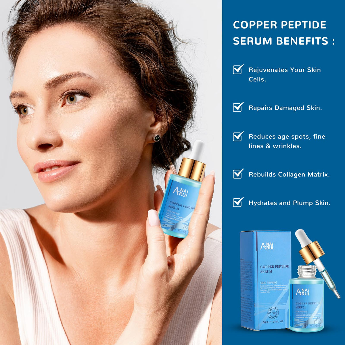 ANAI RUI serum droplet application on clean skin for plumpness.