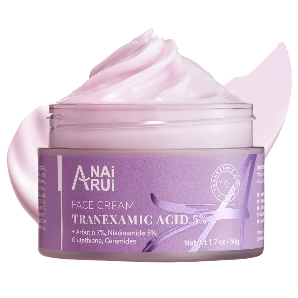 ANAI RUI Tranexamic Cream jar close-up showing creamy texture for quick absorption.