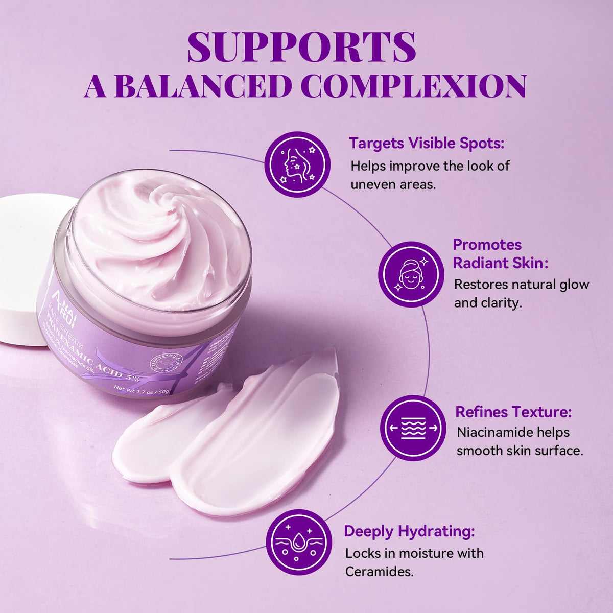 ANAI RUI Tranexamic Cream texture swirl demonstrates rich formula that spreads smoothly.