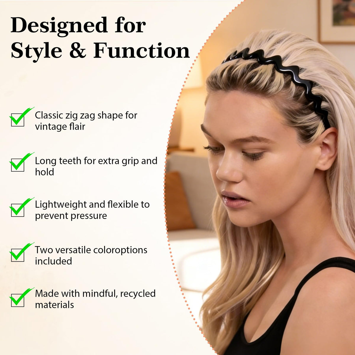 ANAMOROS apricot zigzag headband delivers lightweight comfort for running and training.
