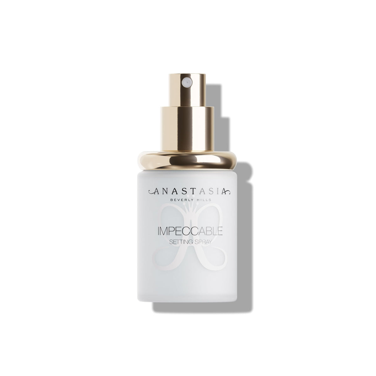 Anastasia Beverly Hills Impeccable Blurring Matte Deluxe Mini Setting Spray with pump for long-lasting, skin-like finish