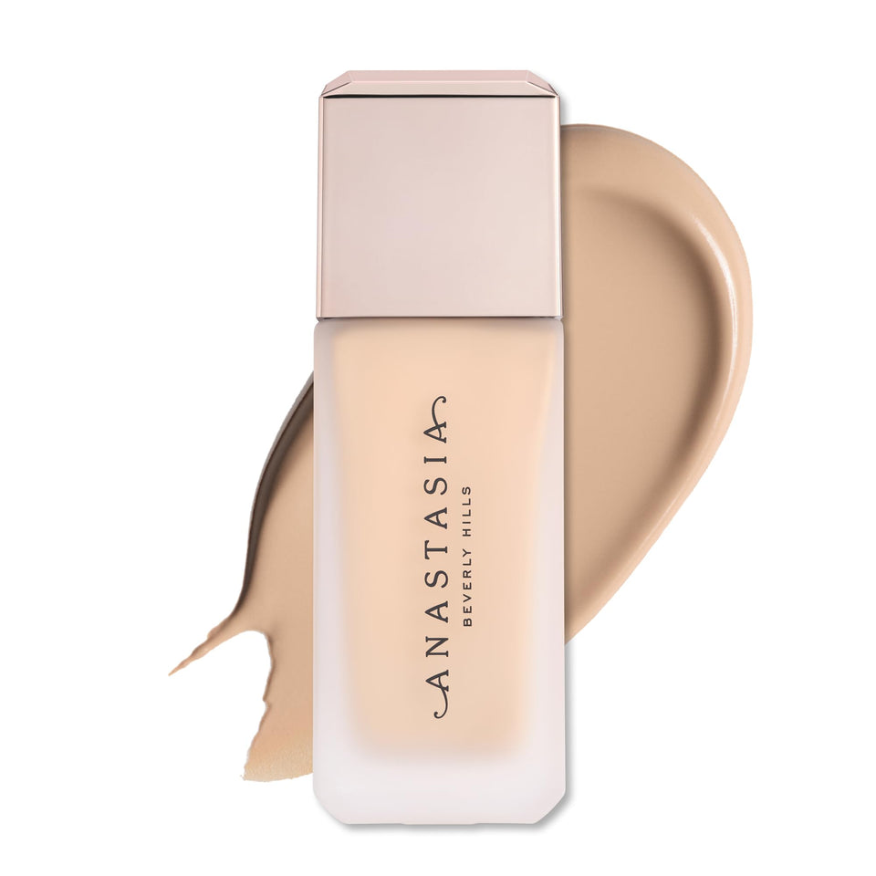 Anastasia Beverly Hills foundation bottle with velvet-matte finish for all-day shine control.