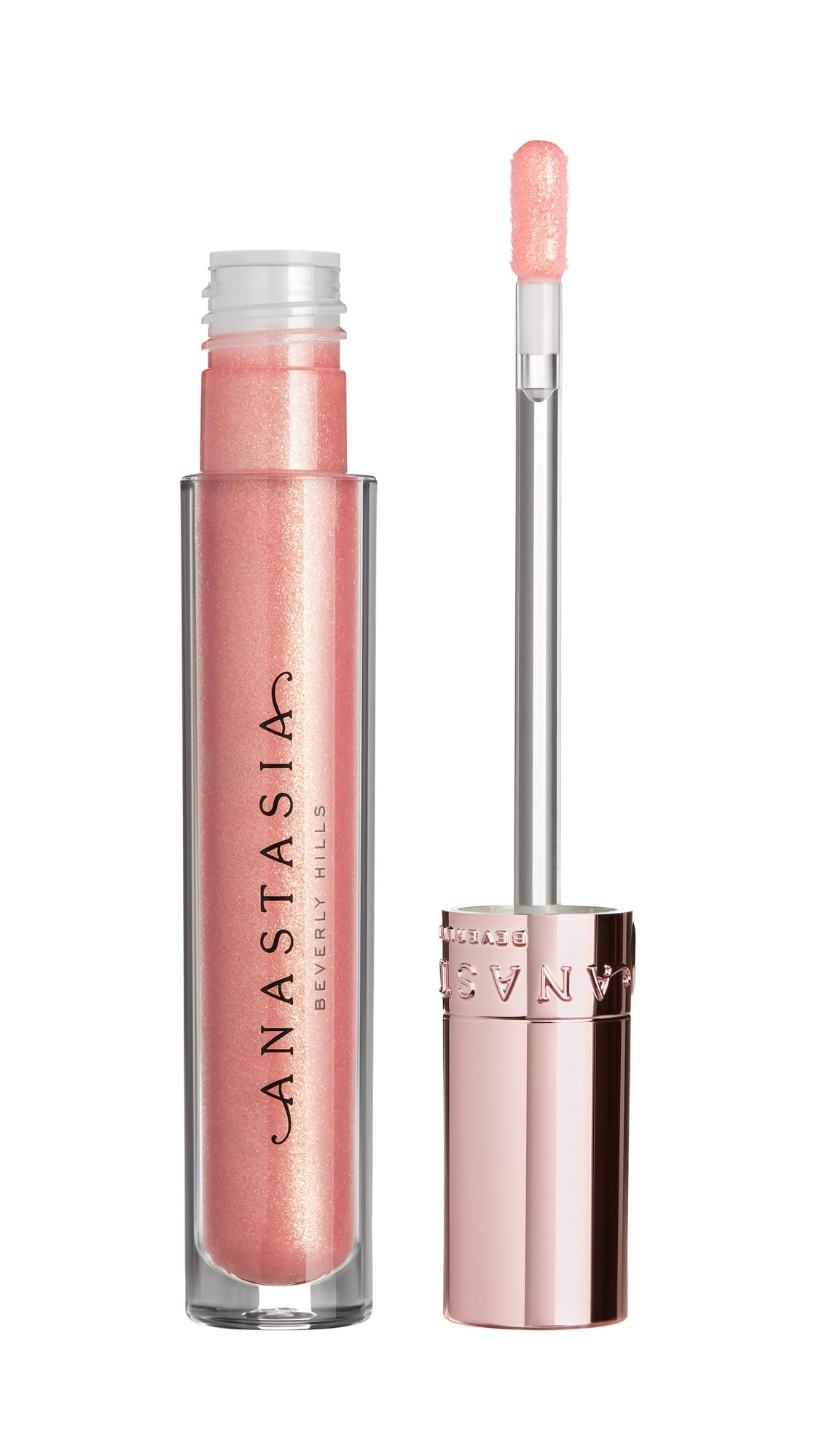 Anastasia Beverly Hills Peachy lip gloss swatch shows warm, luminous color