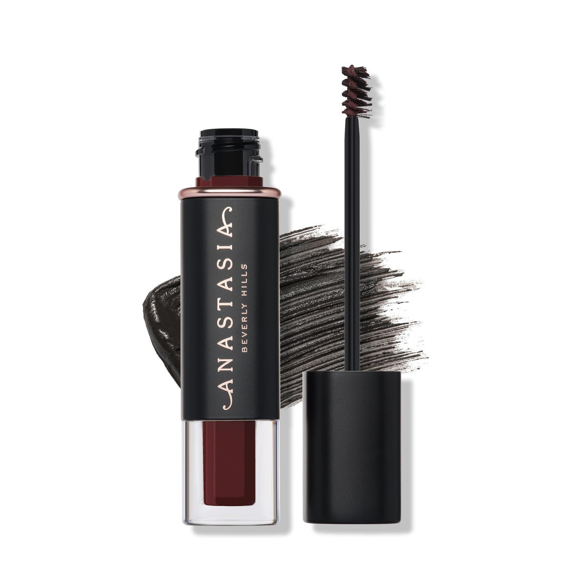 Anastasia Beverly Hills Ebony brow gel tube close-up showing rich tint and subtle volume.