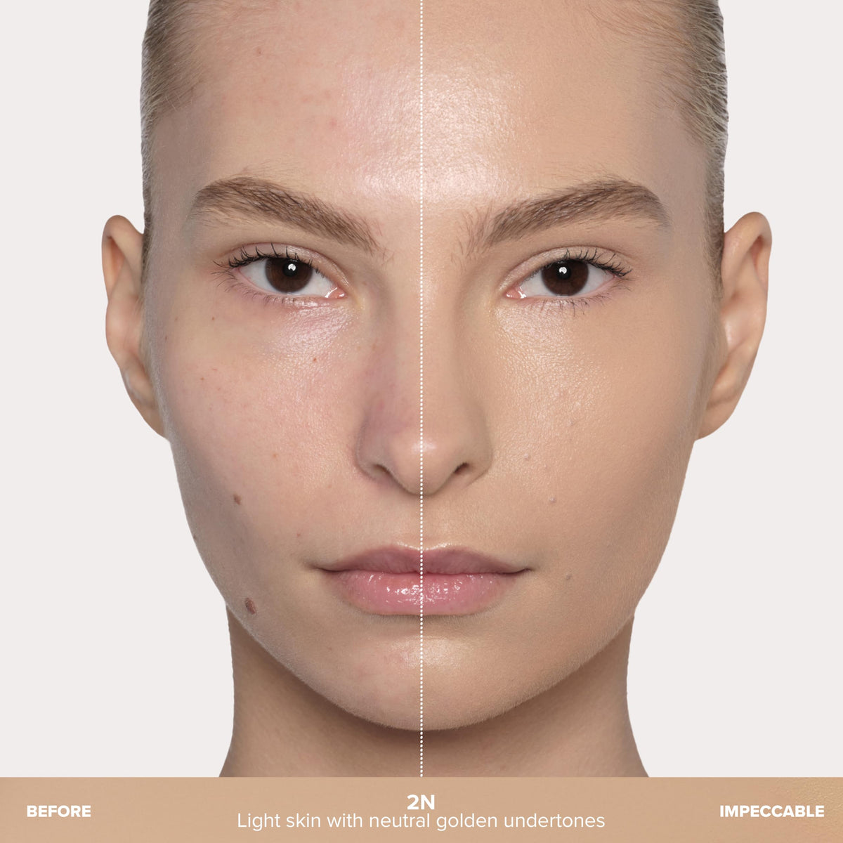 Application shot demonstrates easy buildable coverage with a lightweight, breathable feel in shade 2N.