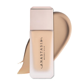 Anastasia Beverly Hills Impeccable Blurring Second Skin Matte Foundation 2N bottle close-up shows long-wearing matte finish.