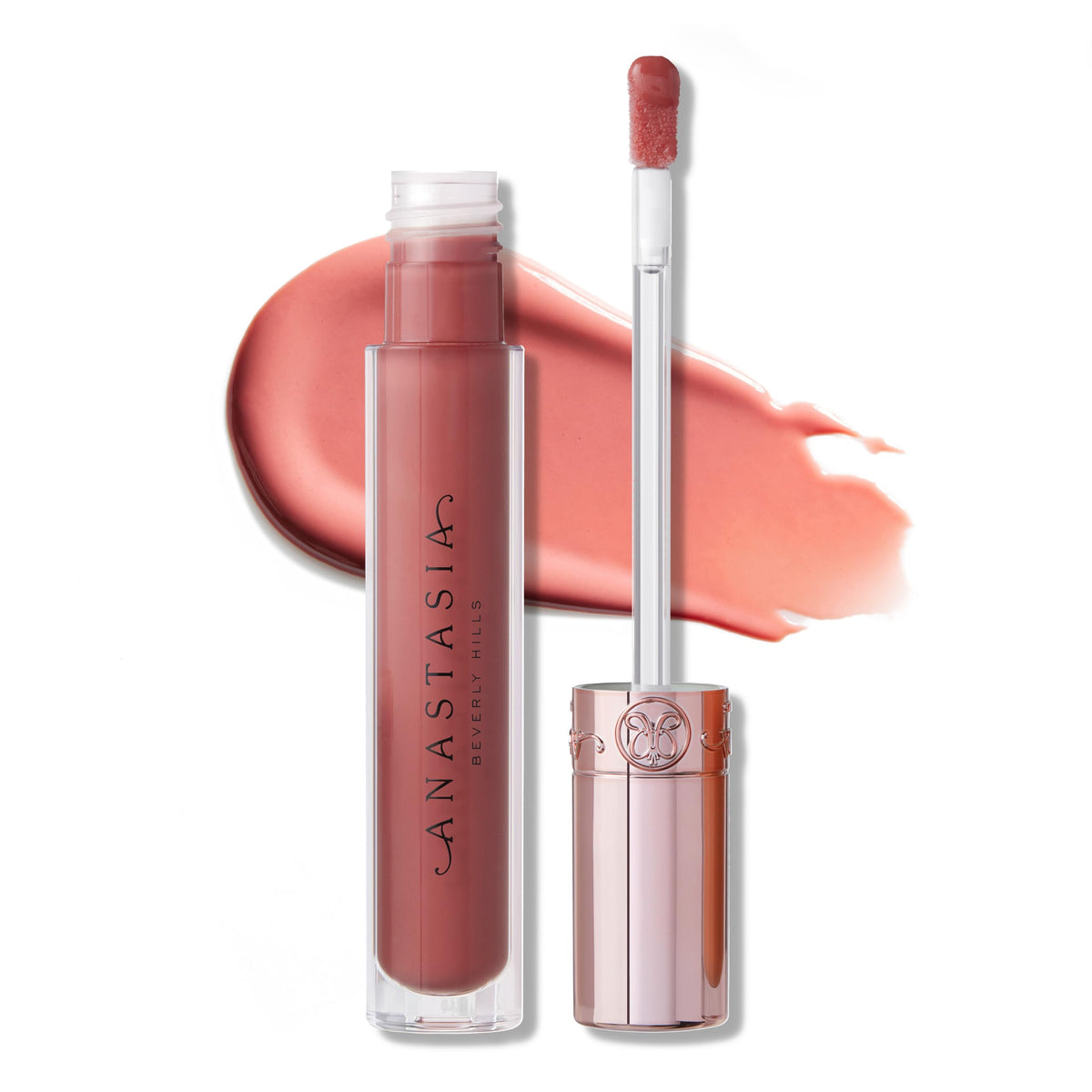 Anastasia Beverly Hills Lip Gloss Tan Rose swatch with luminous vanilla shine