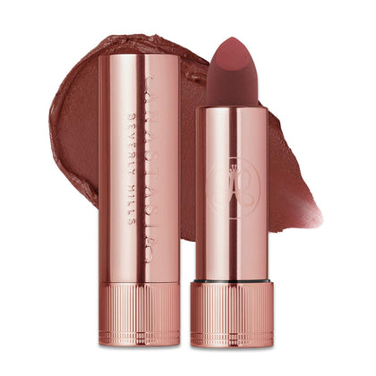 Anastasia Beverly Hills Spice lipstick packaging showcases the rose-gold design for a premium look.