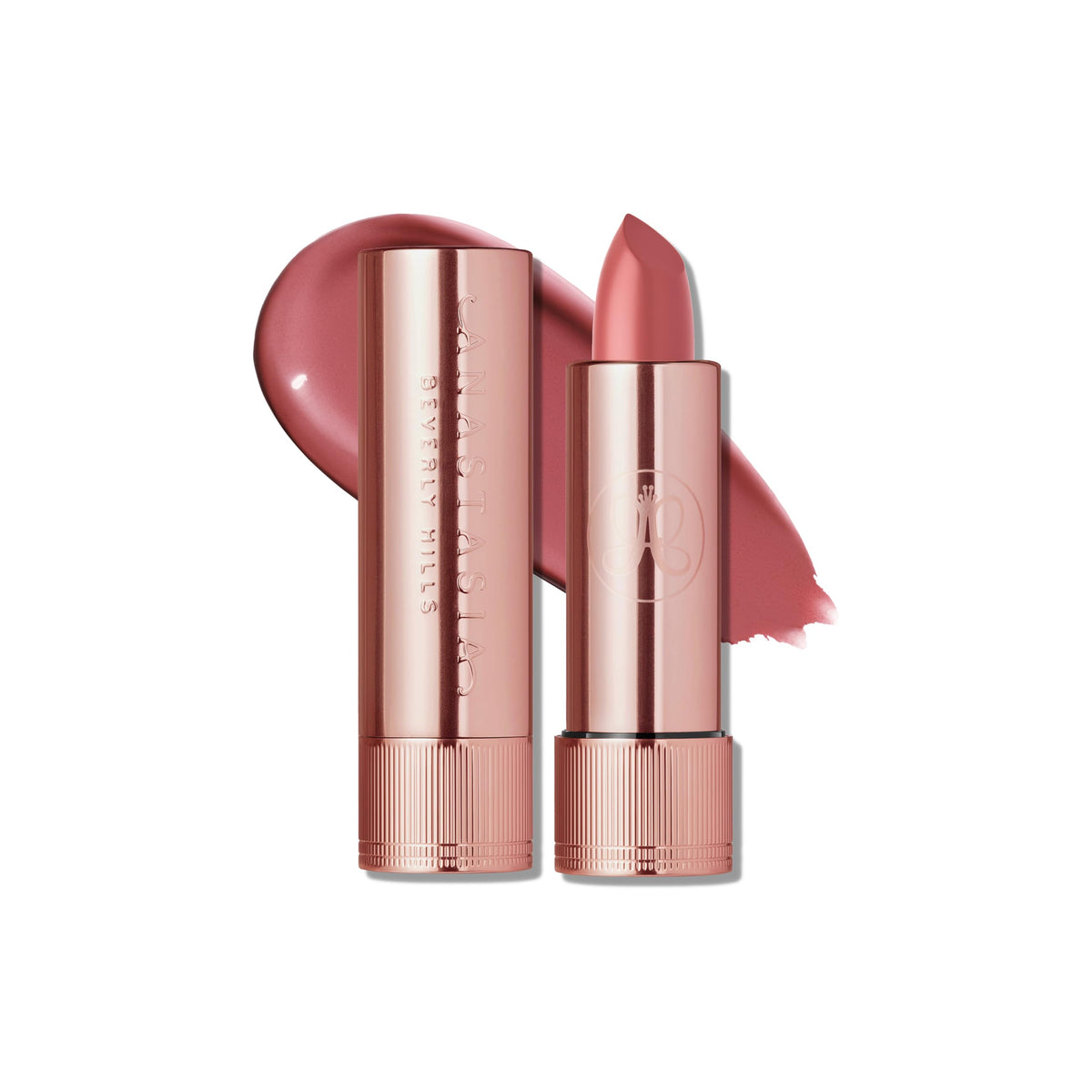 Anastasia Beverly Hills Satin Lipstick Dusty Rose front view for long-lasting color.